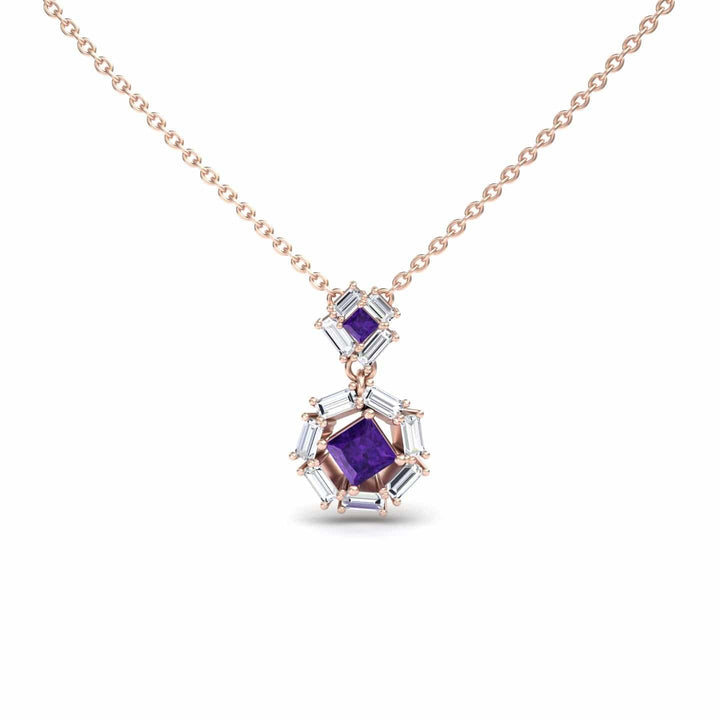 Amethyst & Diamond Geometric Halo Necklace - Reema