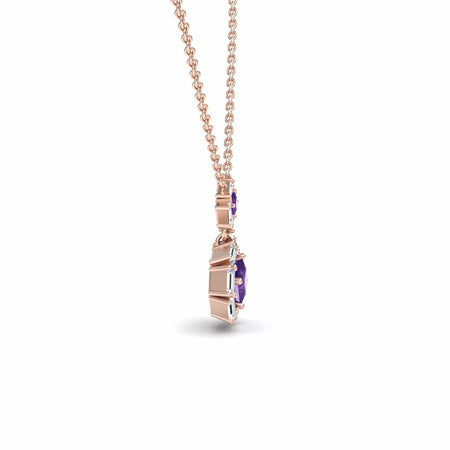 Amethyst & Diamond Geometric Halo Necklace - Reema
