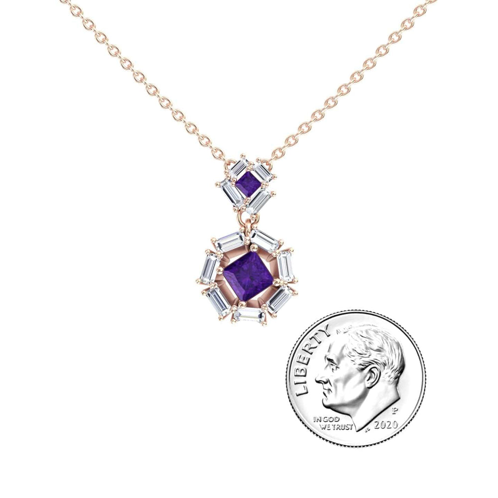 Amethyst & Diamond Geometric Halo Necklace - Reema
