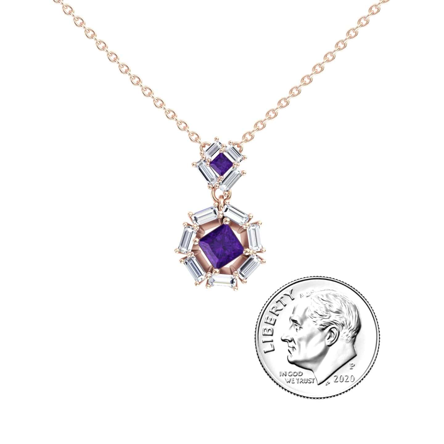 Amethyst &  Diamond Geometric Halo Necklace - Reema