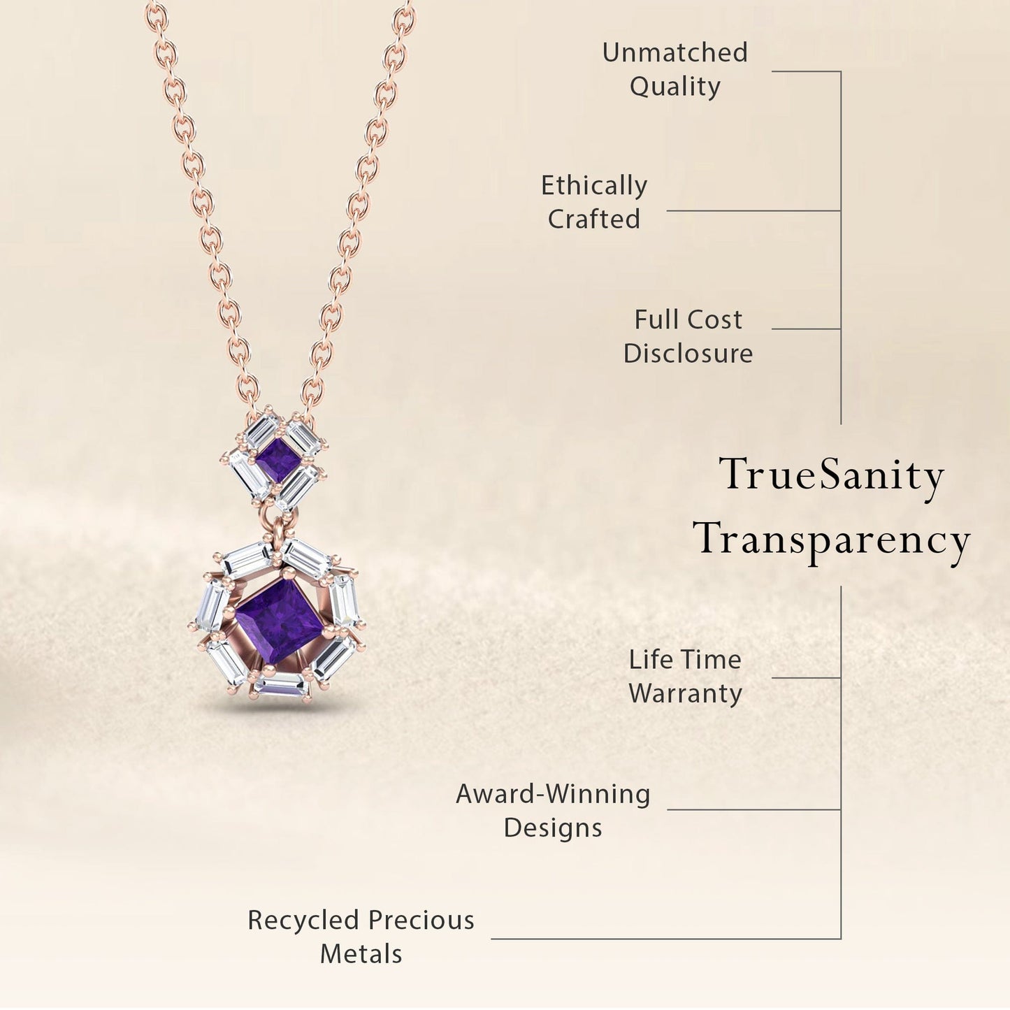 Amethyst &  Diamond Geometric Halo Necklace - Reema