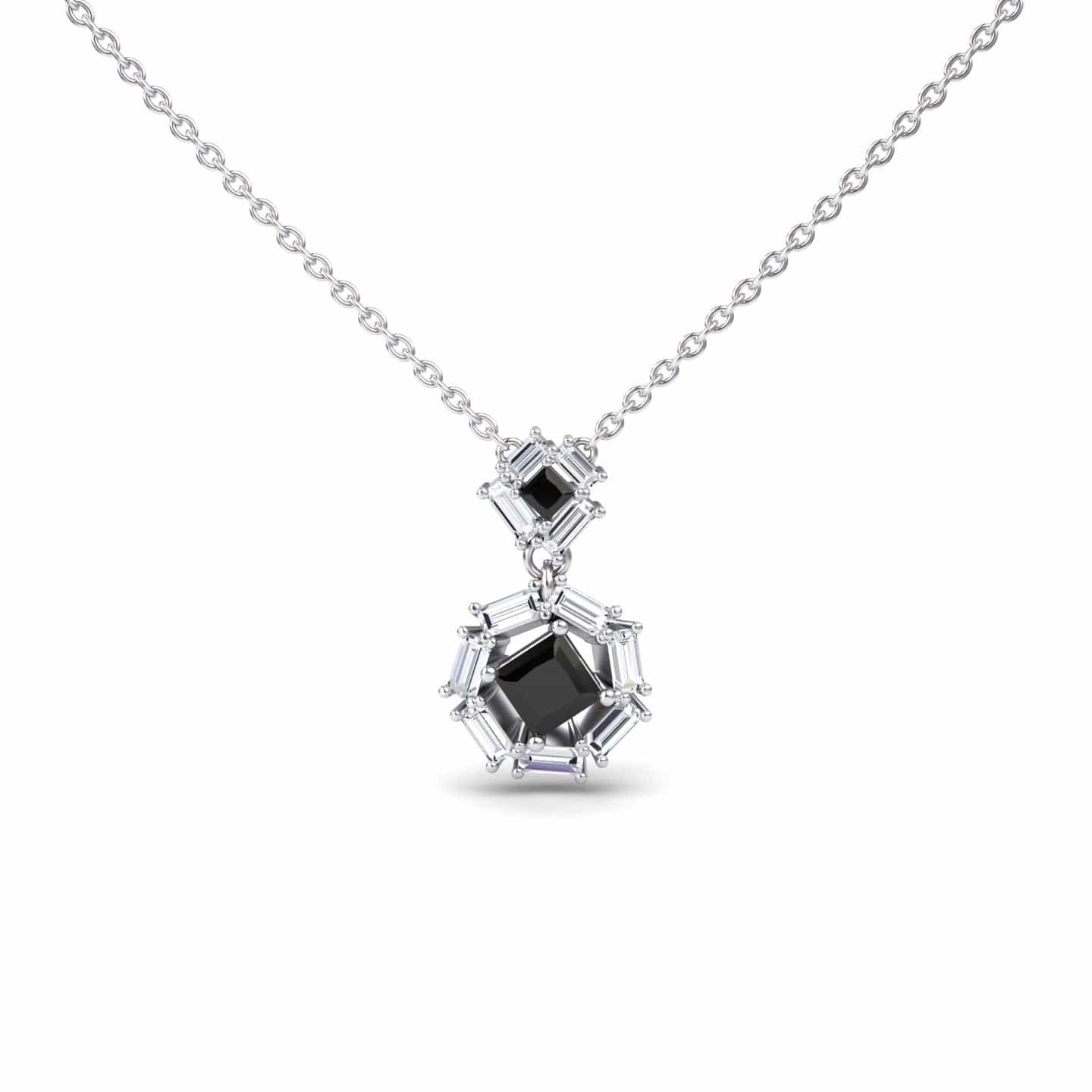 Black & White Diamond Geometric Halo Necklace - Reema