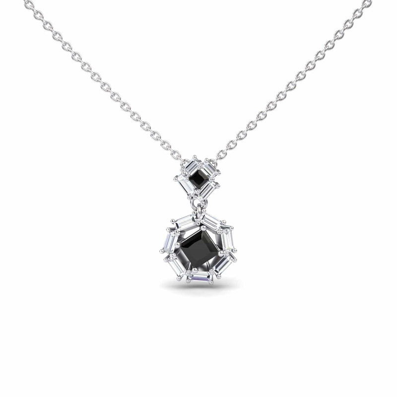 Black & White Diamond Geometric Halo Necklace - Reema