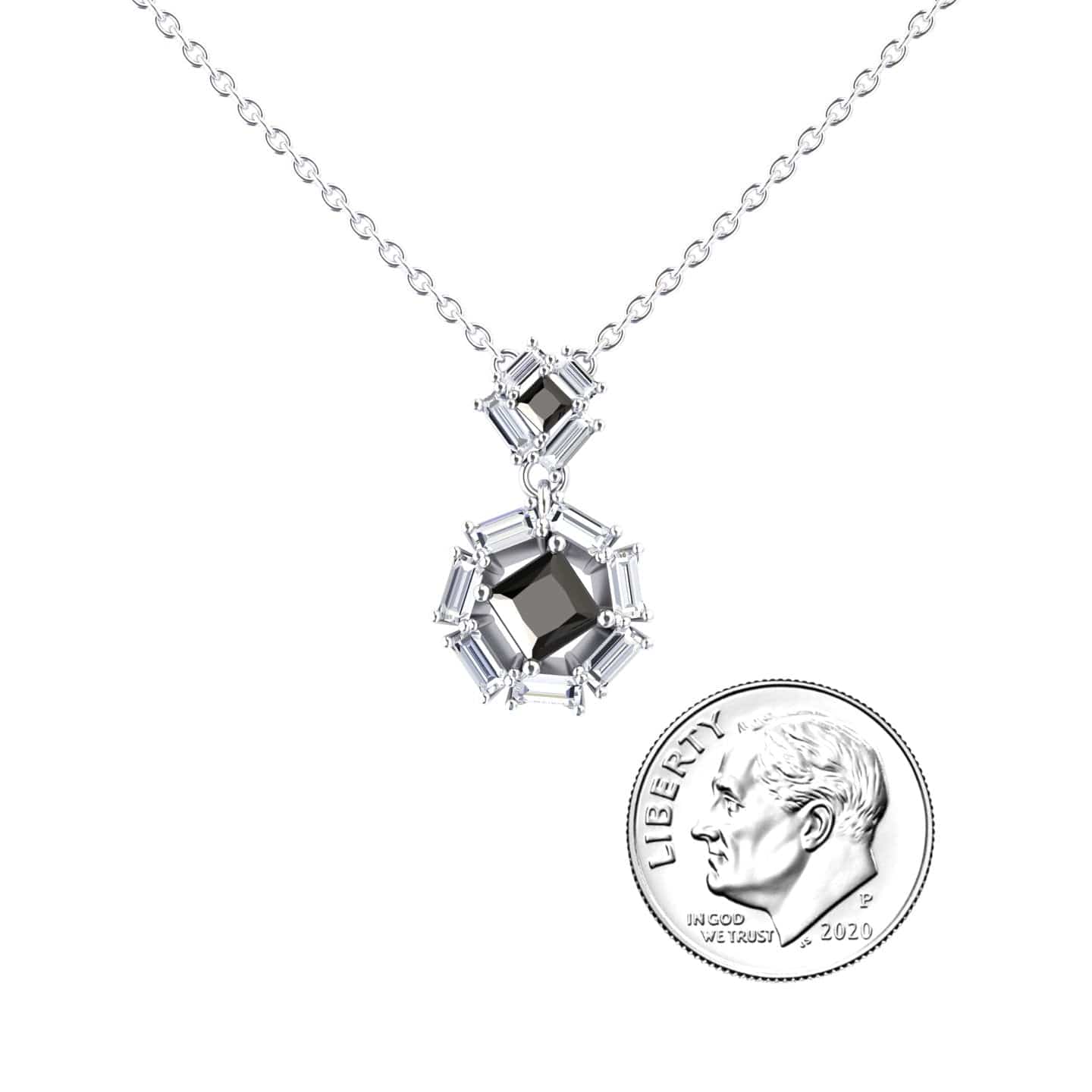 Black & White Diamond Geometric Halo Necklace - Reema