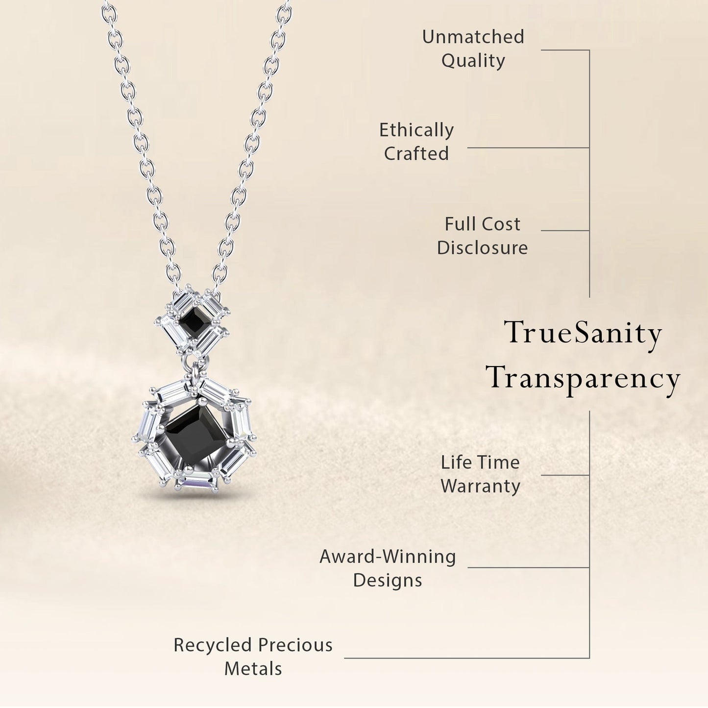 Black & White Diamond Geometric Halo Necklace - Reema