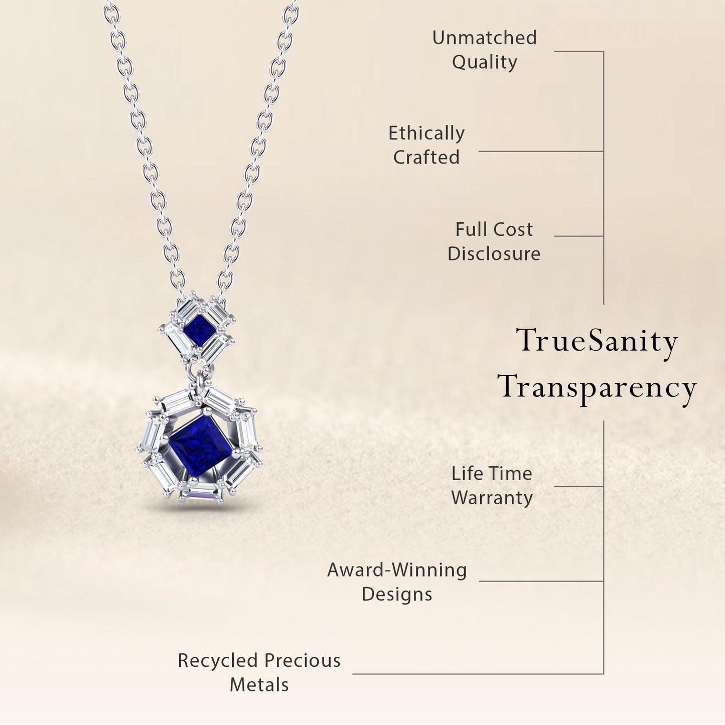 Blue Sapphire & Diamond Geometric Halo Necklace - Reema
