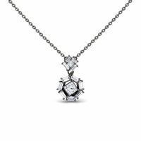 The White Diamond Geometric Halo Necklace - Reema features a silver chain with a pendant of baguette and round-cut diamonds in modern geometric shapes for an elegant look.