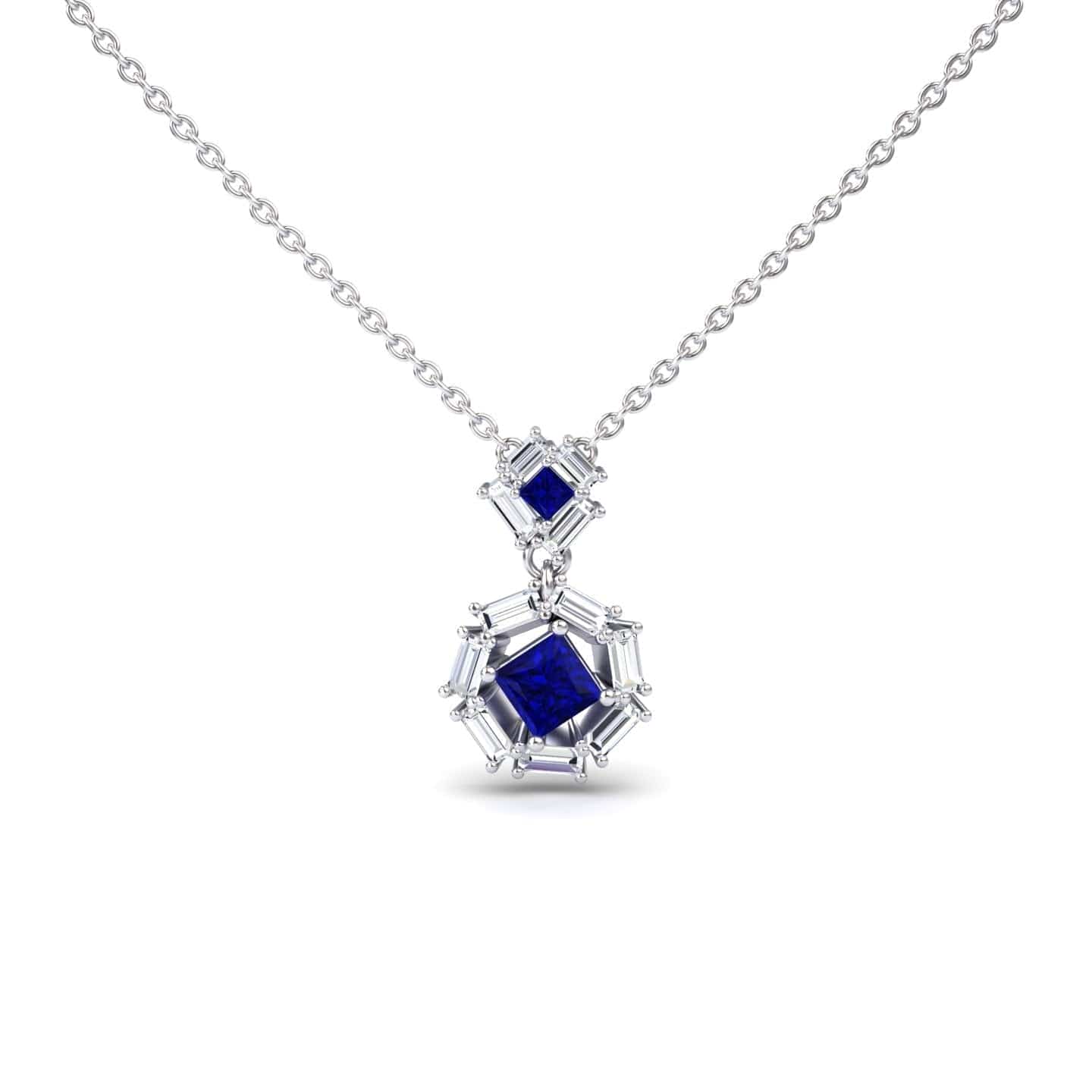Blue Sapphire & Diamond Geometric Halo Necklace - Reema