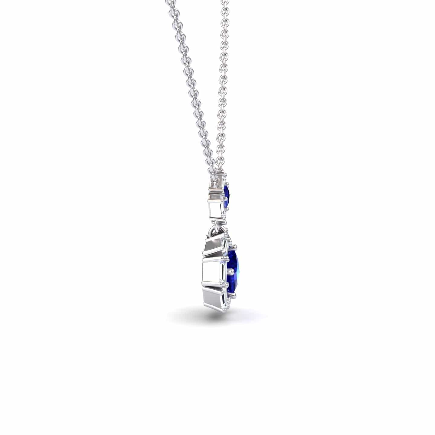 Blue Sapphire & Diamond Geometric Halo Necklace - Reema