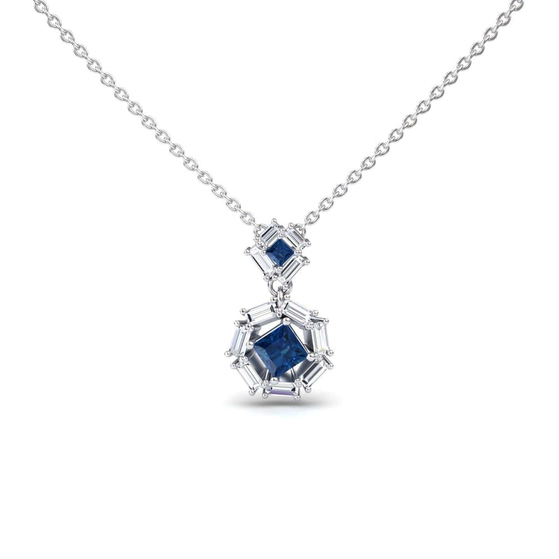 London Blue Topaz & Diamond Geometric Halo Necklace - Reema