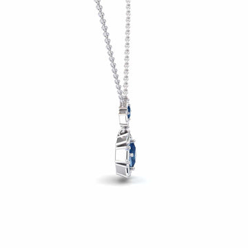 London Blue Topaz & Diamond Geometric Halo Necklace - Reema
