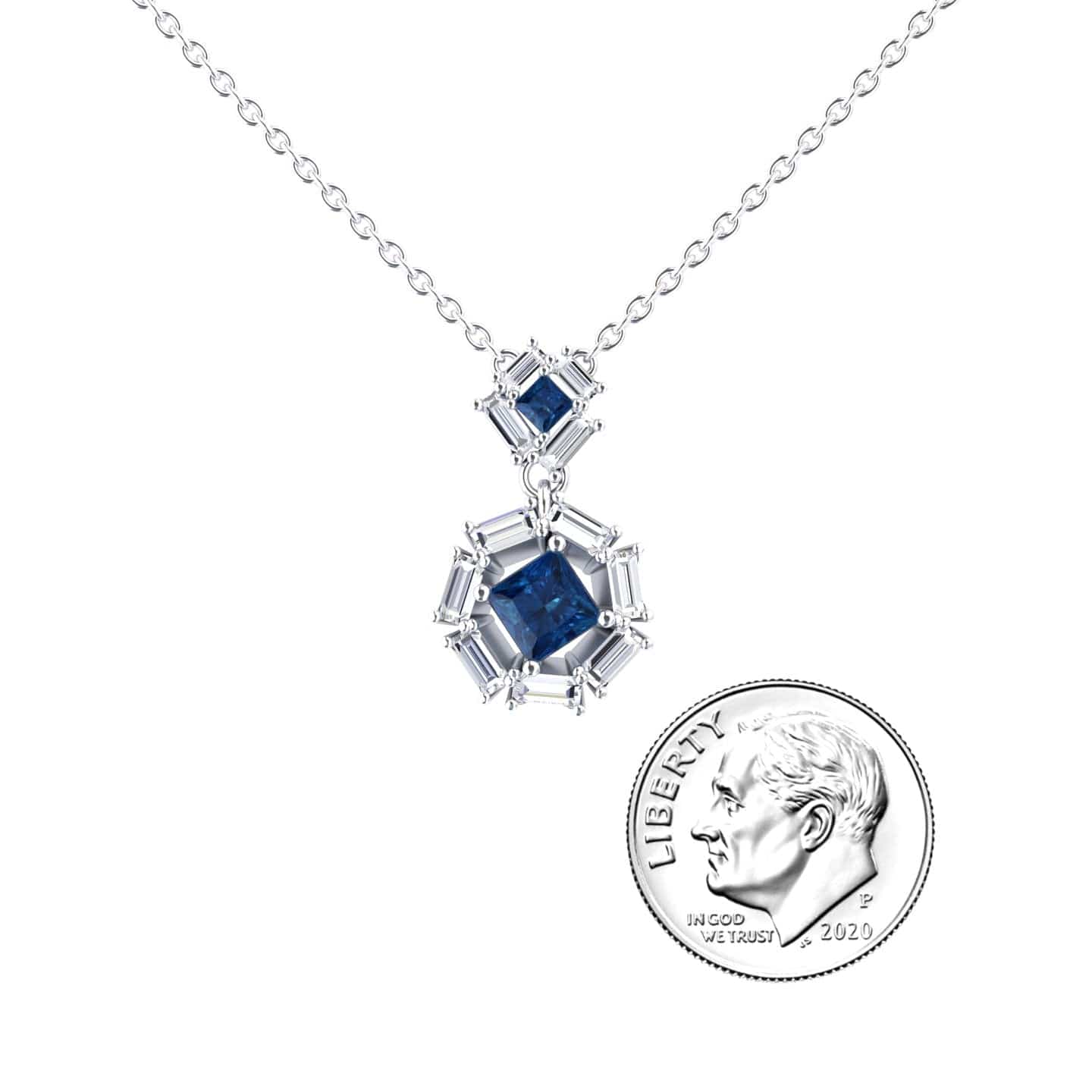London Blue Topaz & Diamond Geometric Halo Necklace - Reema
