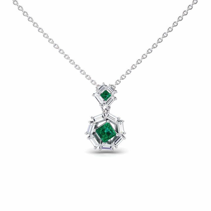 Emerald & Diamond Geometric Halo Necklace - Reema