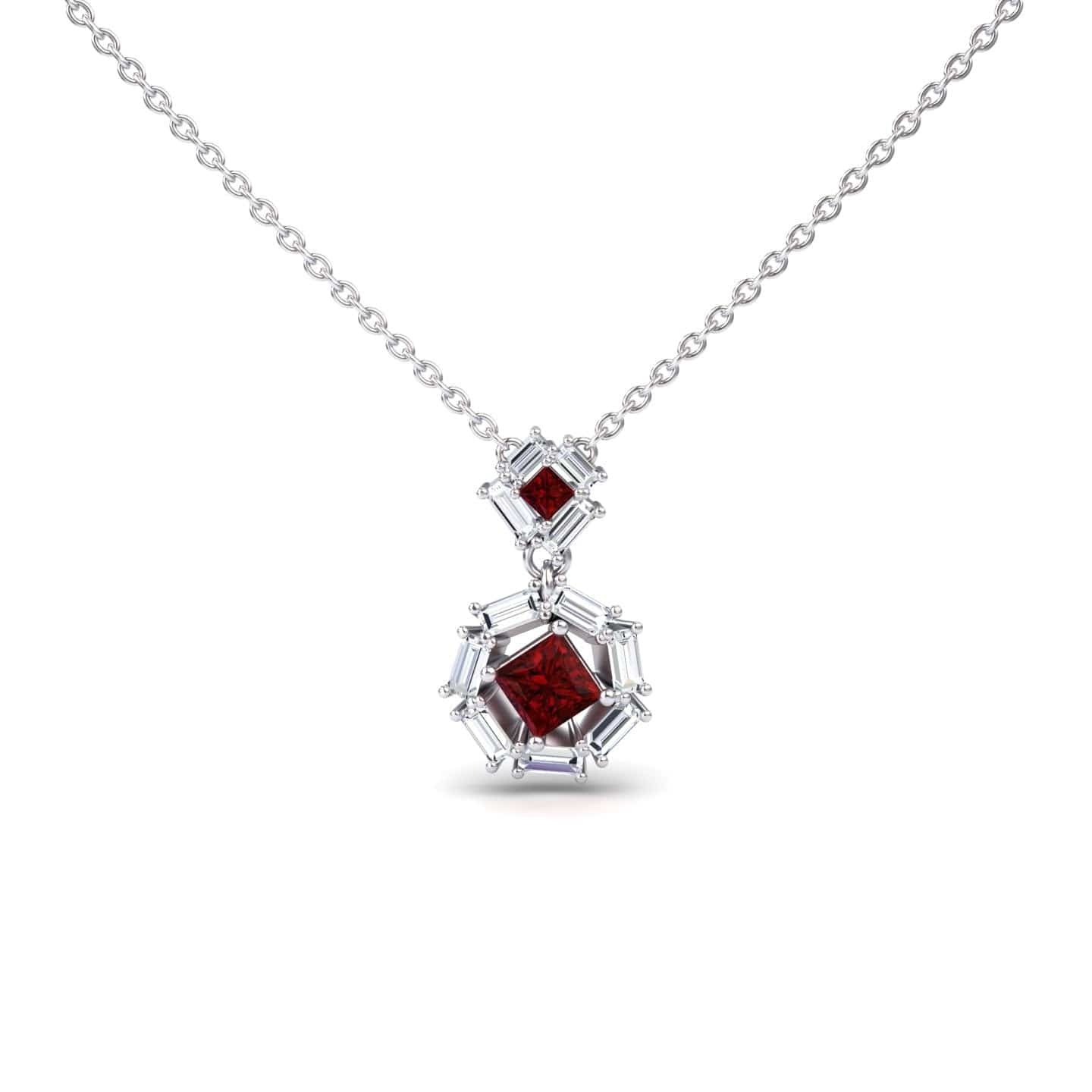 Ruby & Diamond Geometric Halo Necklace - Reema