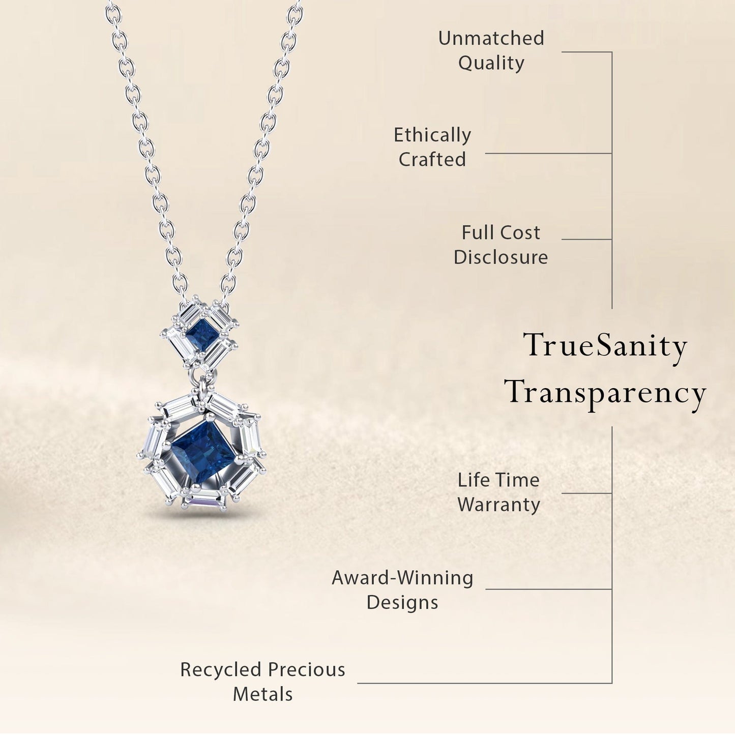 London Blue Topaz & Diamond Geometric Halo Necklace - Reema