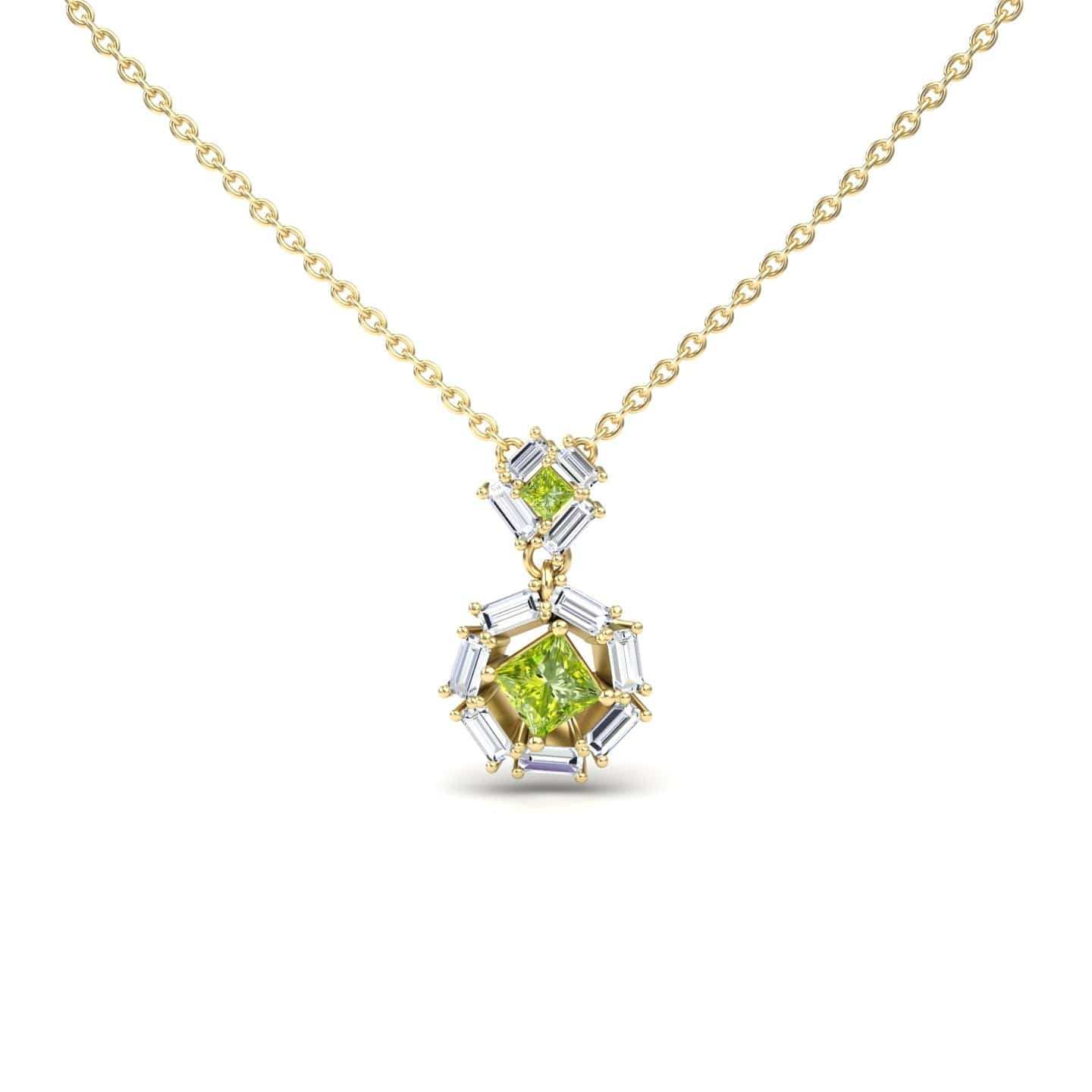 Peridot & White Diamond Geometric Halo Necklace - Reema