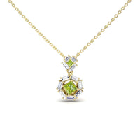Peridot & White Diamond Geometric Halo Necklace - Reema