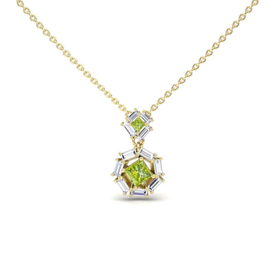 Peridot & White Diamond Geometric Halo Necklace