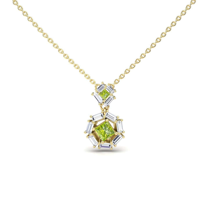 Peridot & White Diamond Geometric Halo Necklace - Reema