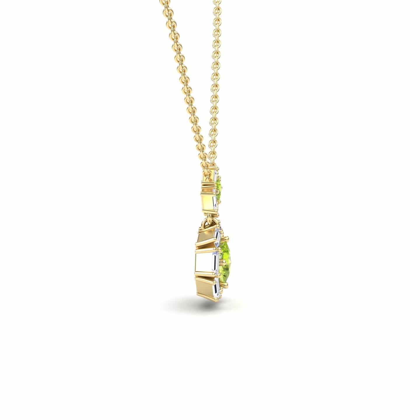 Peridot & White Diamond Geometric Halo Necklace - Reema
