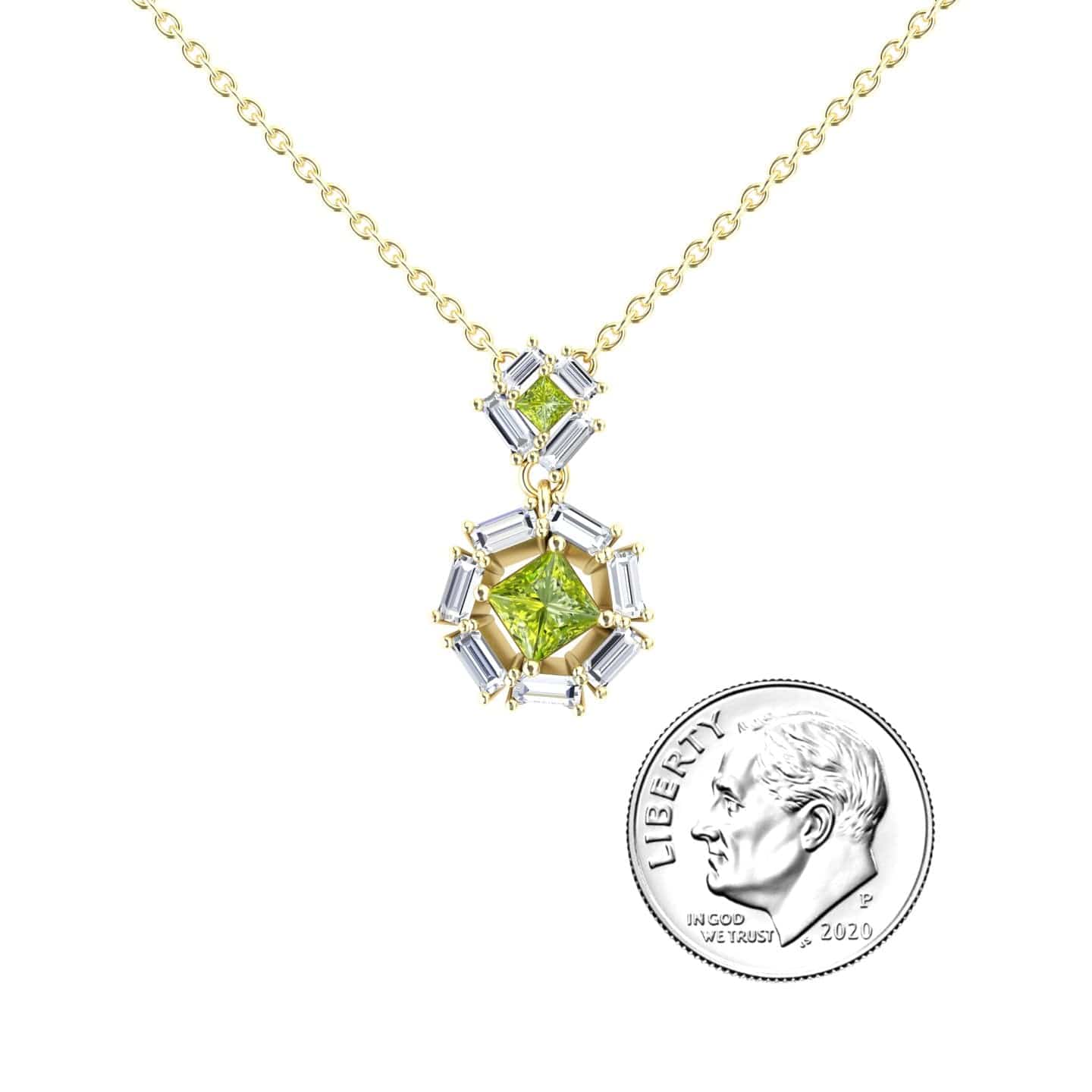Peridot & White Diamond Geometric Halo Necklace - Reema