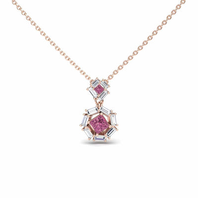 Pink Tourmaline & Diamond Geometric Halo Necklace