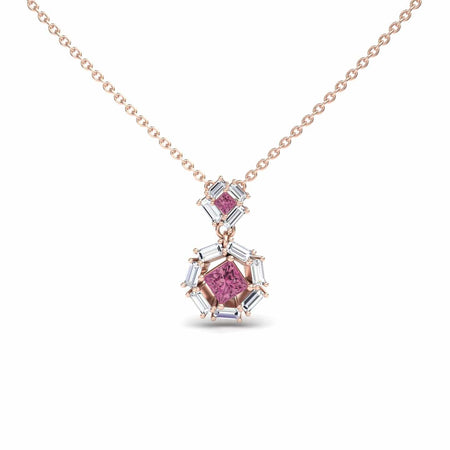 Pink Tourmaline & Diamond Geometric Halo Necklace - Reema
