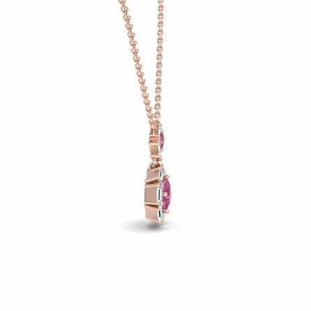 Pink Tourmaline & Diamond Geometric Halo Necklace - Reema