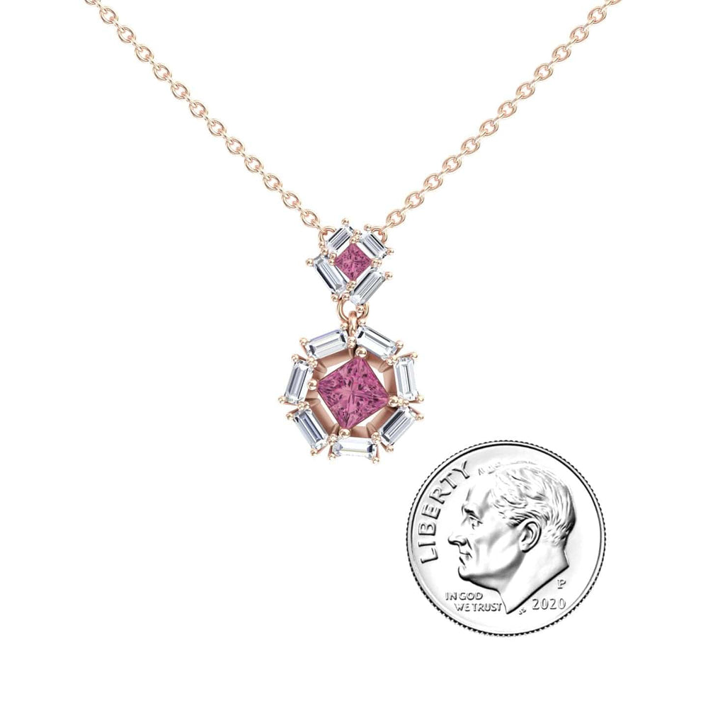 Pink Tourmaline & Diamond Geometric Halo Necklace - Reema