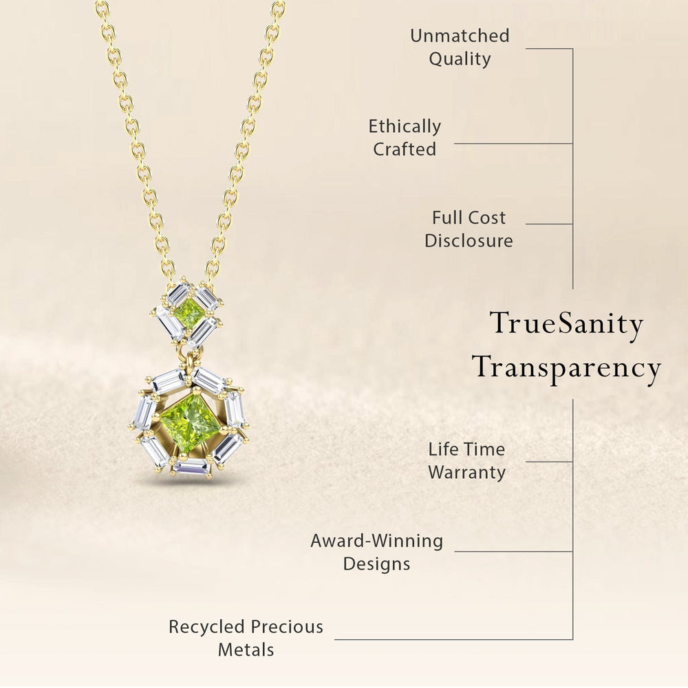 Peridot & White Diamond Geometric Halo Necklace - Reema