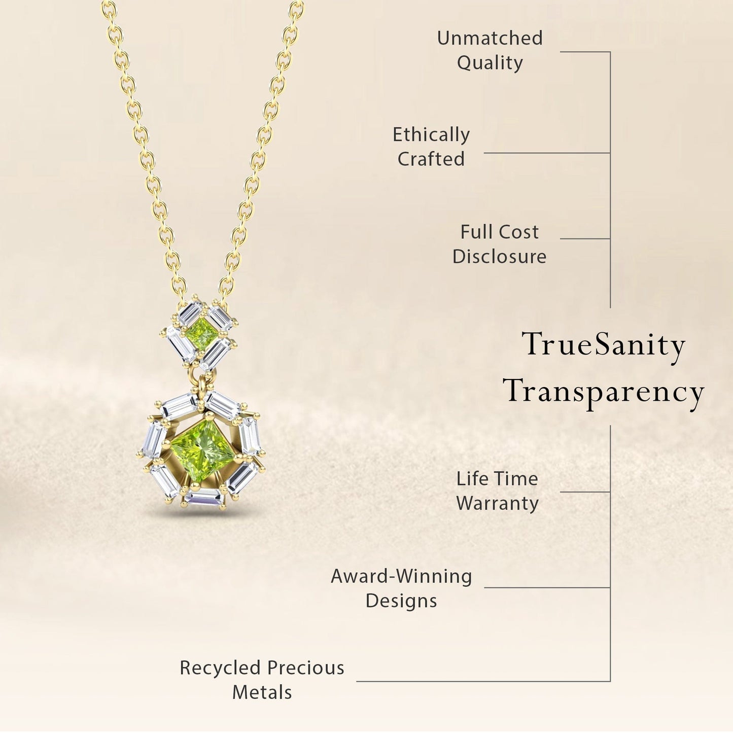 Peridot & White Diamond Geometric Halo Necklace - Reema