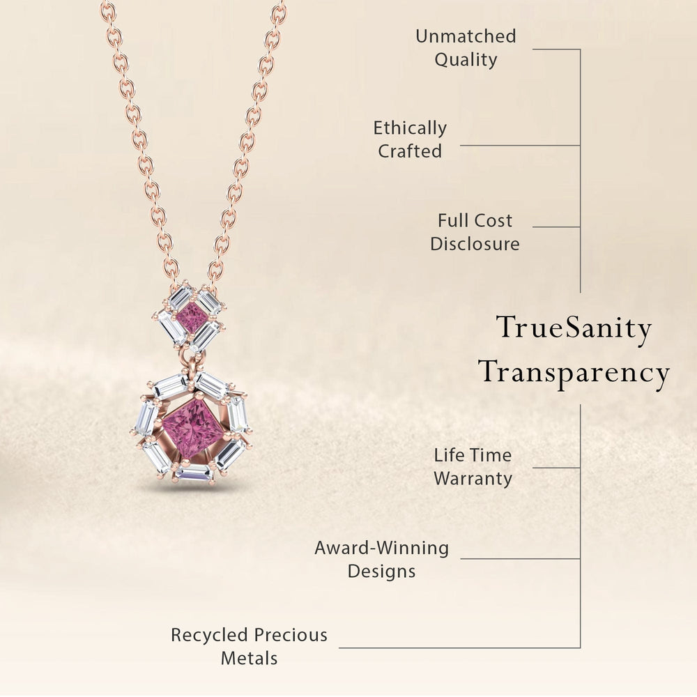Pink Tourmaline & Diamond Geometric Halo Necklace - Reema
