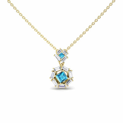 Swiss Blue Topaz & Diamond Geometric Halo Necklace