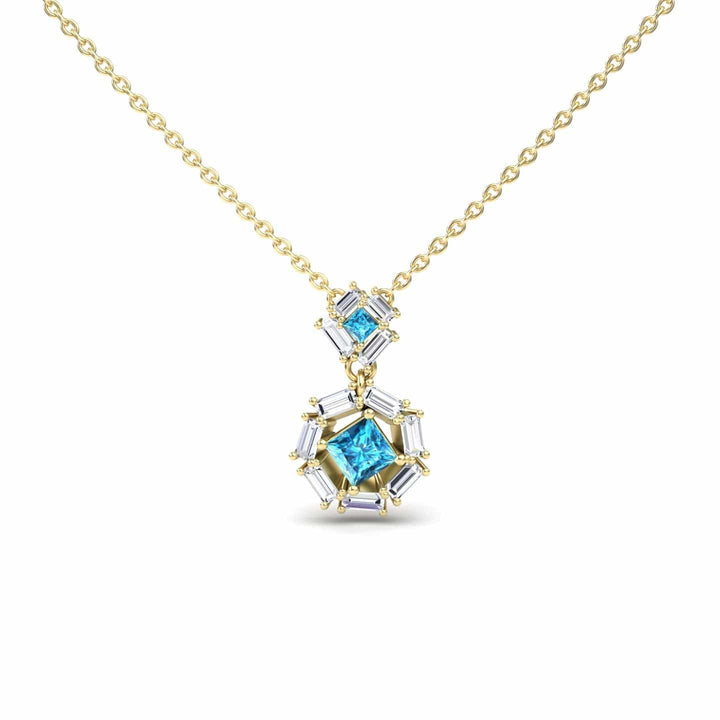 Swiss Blue Topaz & Diamond Geometric Halo Necklace - Reema