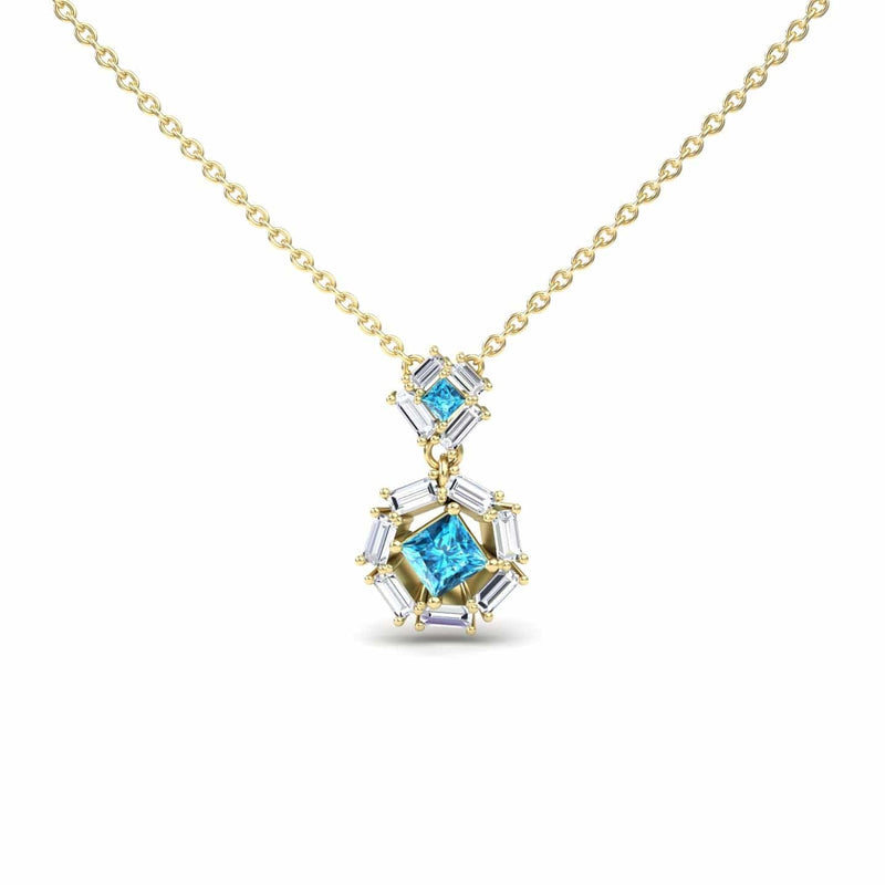 Swiss Blue Topaz & Diamond Geometric Halo Necklace - Reema