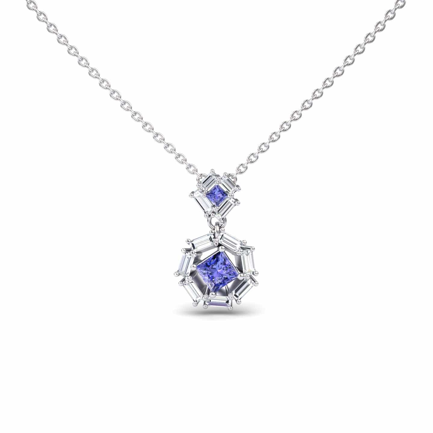 Tanzanite & Diamond Geometric Halo Necklace - Reema