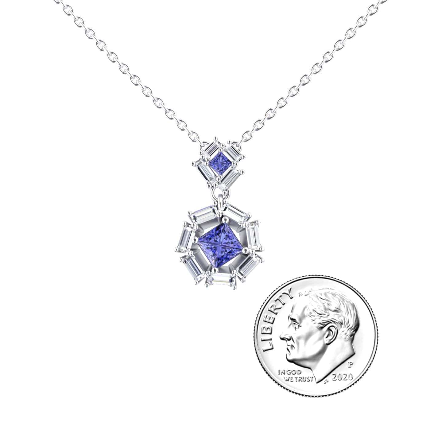 Tanzanite & Diamond Geometric Halo Necklace - Reema