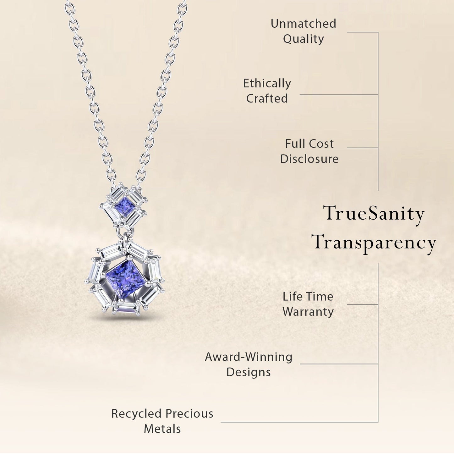 Tanzanite & Diamond Geometric Halo Necklace - Reema