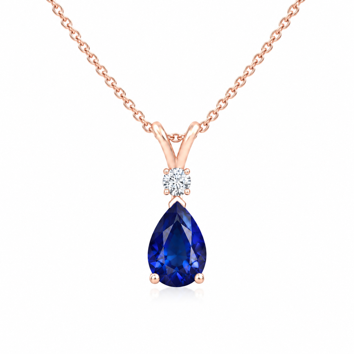 Blue Sapphire Premium & Diamond Teardrop V-Bale Necklace - Avery