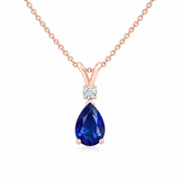 Blue Sapphire Premium & Diamond Teardrop V-Bale Necklace - Avery