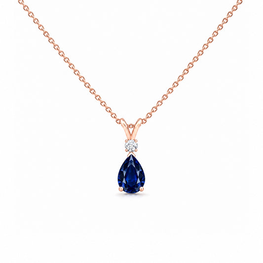 Blue Sapphire Premium & Diamond Teardrop V-Bale Necklace - Avery