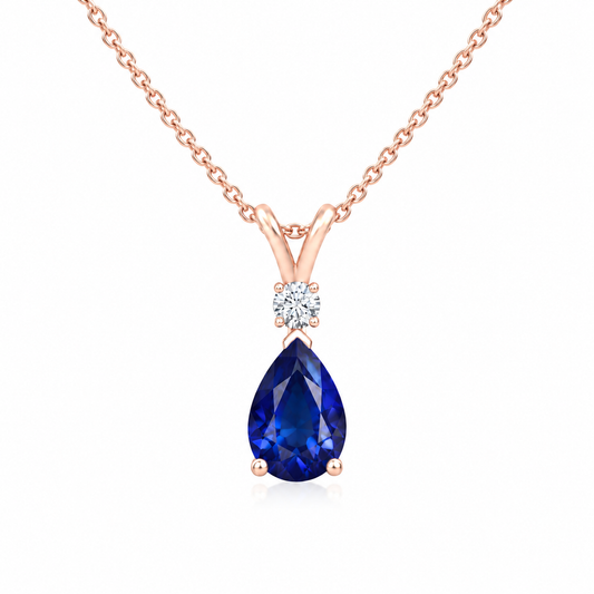 Lab Grown Blue Sapphire & Diamond Teardrop V-Bale Necklace - Avery
