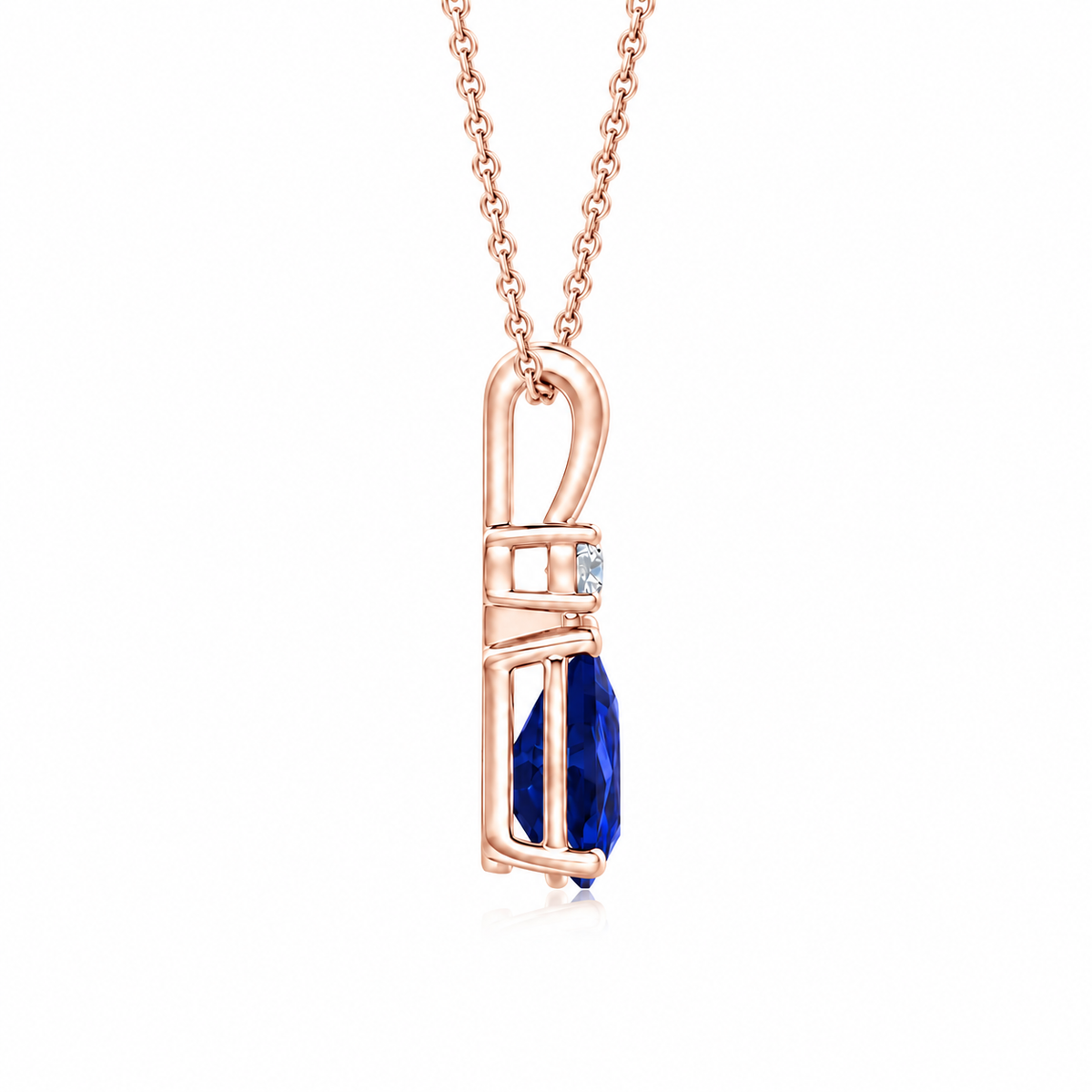 Blue Sapphire Premium & Diamond Teardrop V-Bale Necklace - Avery