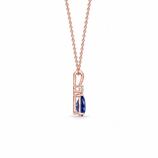 Blue Sapphire Premium & Diamond Teardrop V-Bale Necklace - Avery