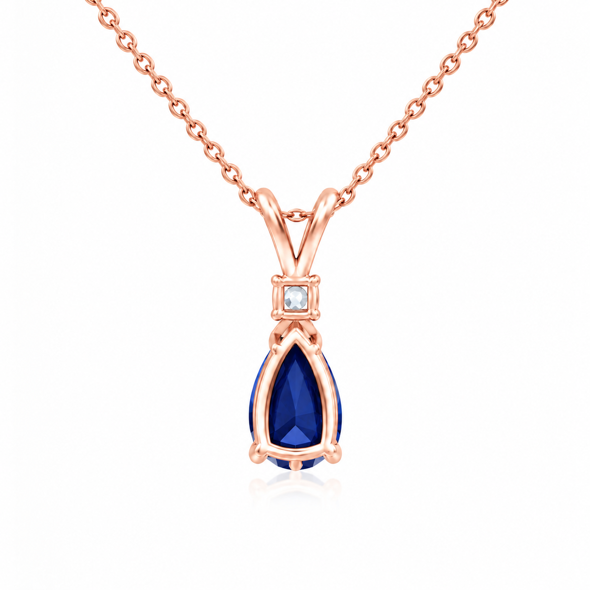 Blue Sapphire Premium & Diamond Teardrop V-Bale Necklace - Avery