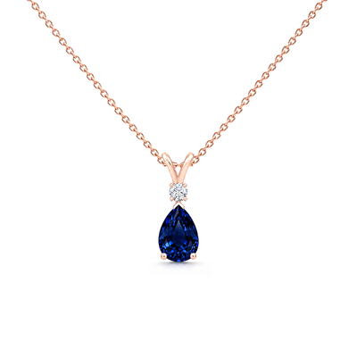 Blue Sapphire Premium & Diamond Teardrop V-Bale Necklace
