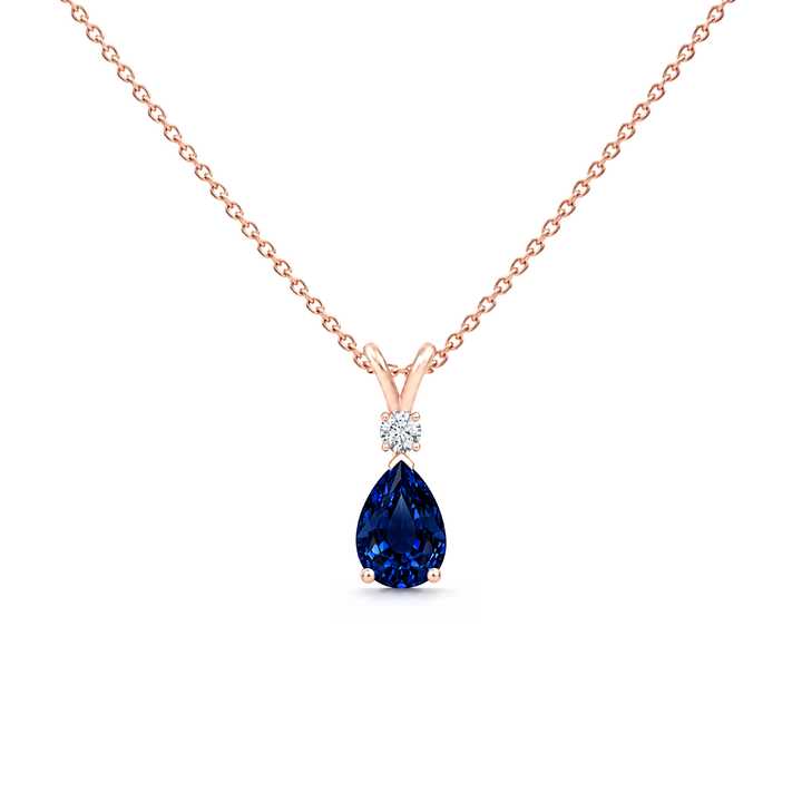 Blue Sapphire Premium & Diamond Teardrop V-Bale Necklace - Avery