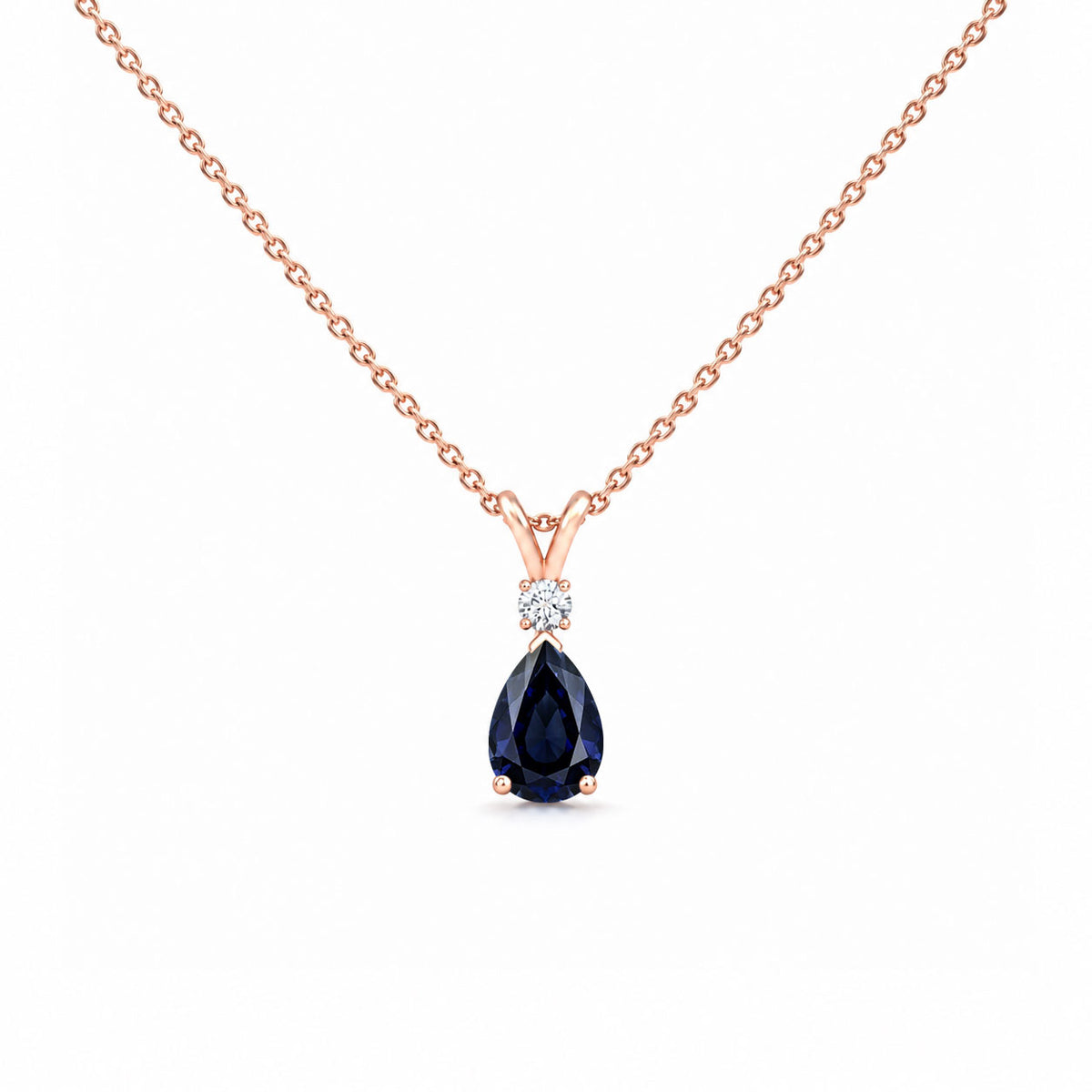 Blue Sapphire Good & Diamond Teardrop V-Bale Necklace - Avery
