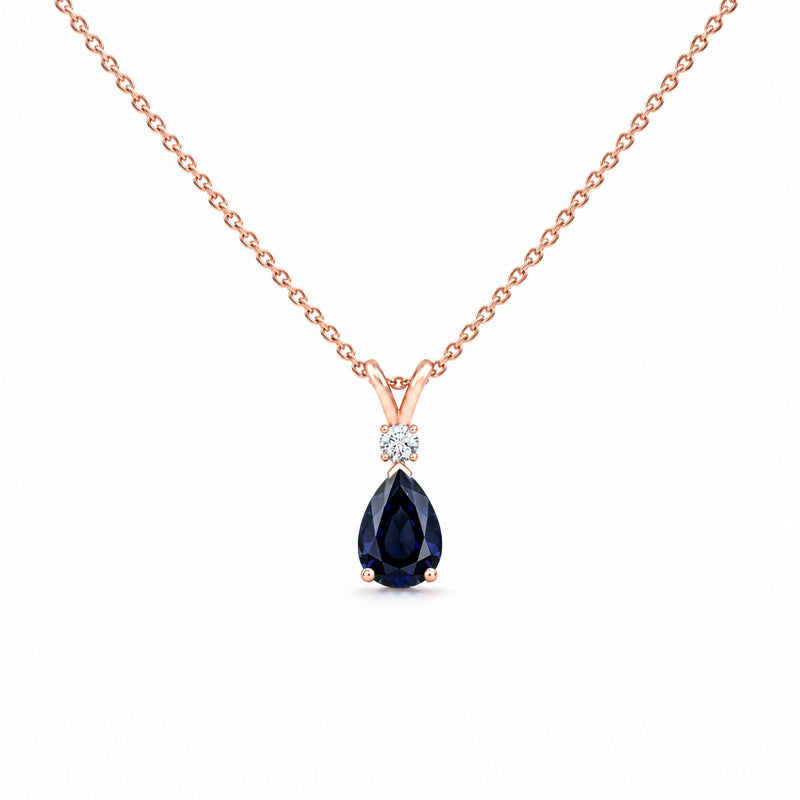 Blue Sapphire Good & Diamond Teardrop V-Bale Necklace - Avery