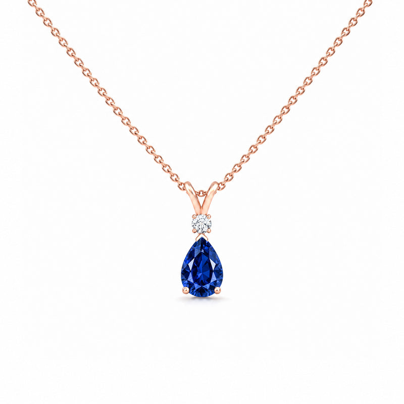 Blue Sapphire Exeptional & Diamond Teardrop V-Bale Necklace - Avery